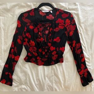 & Other Stories Long Sleeve Ruffle Poppy Print Blouse